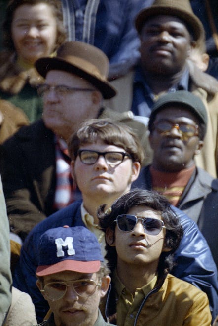 Fans intently watch game action during the Brewers' first opening day on April 7, 1970. The game was also the season opener for the Brewers. A crowd of 37,237 saw the Brewers fall to the California Angels 12-0.