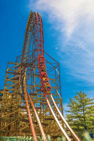 Goliath, at Six Flags Great America, has the tallest drop of any wooden roller coaster in the world.